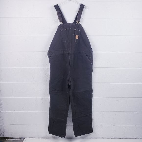 Carhartt Overalls Men's R27 DKB Dark Brown Relaxed Fit Duck Bib Overall 48 x 32 - Picture 1 of 8